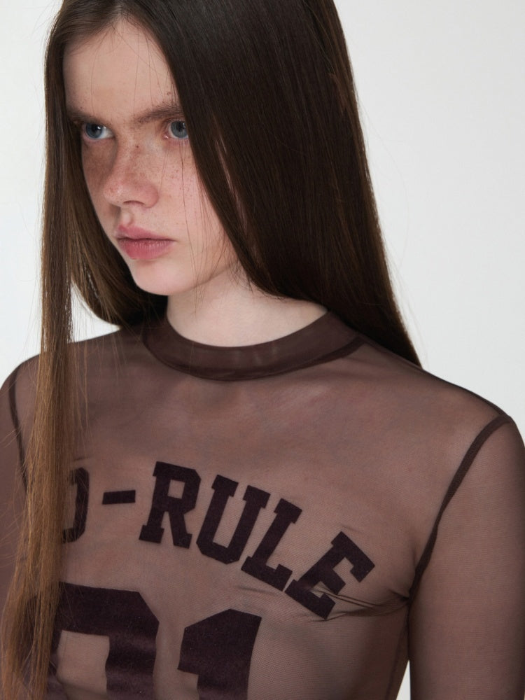 Flocked Sports Mesh Print Turtle Neck Base Shirt Sheer Fit Slim Top【s0000014981】