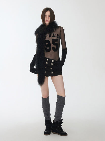 Flocked Sports Mesh Print Turtle Neck Base Shirt Sheer Fit Slim Top【s0000014981】