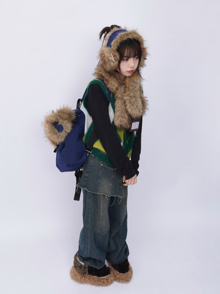 Heavy Industries Plush Panels Warm Bib Neck Versatile Scarf【s0000014984】