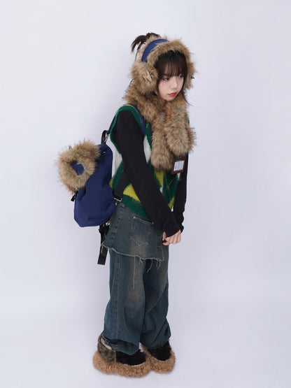 Heavy Industries Plush Panels Warm Bib Neck Versatile Scarf【s0000014984】