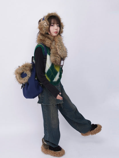 Heavy Industries Plush Panels Warm Bib Neck Versatile Scarf【s0000014984】