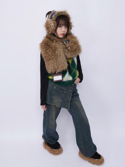 Heavy Industries Plush Panels Warm Bib Neck Versatile Scarf【s0000014984】