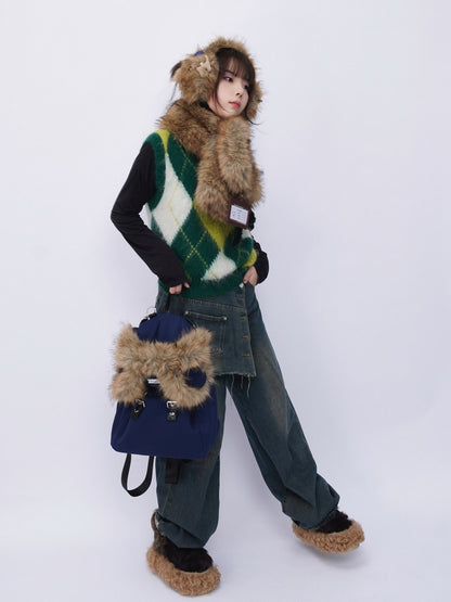Bear Backpack Cute Class Furry Bag Crossbody Schoolbag【s0000014986】