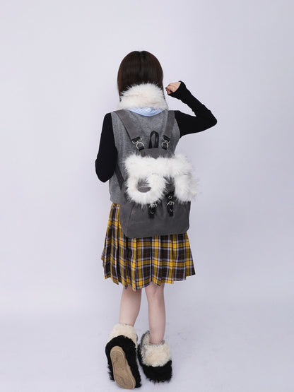 Bear Backpack Cute Class Furry Bag Crossbody Schoolbag【s0000014986】