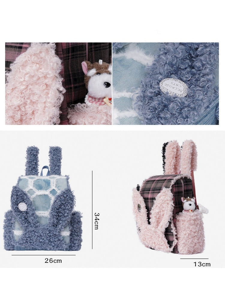 Rabbit Ears Fur Backpack Cute Class Bag Schoolbag【s0000014987】