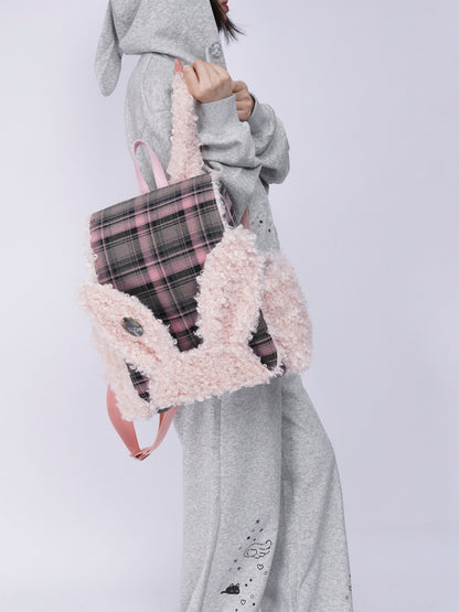Rabbit Ears Fur Backpack Cute Class Bag Schoolbag【s0000014987】