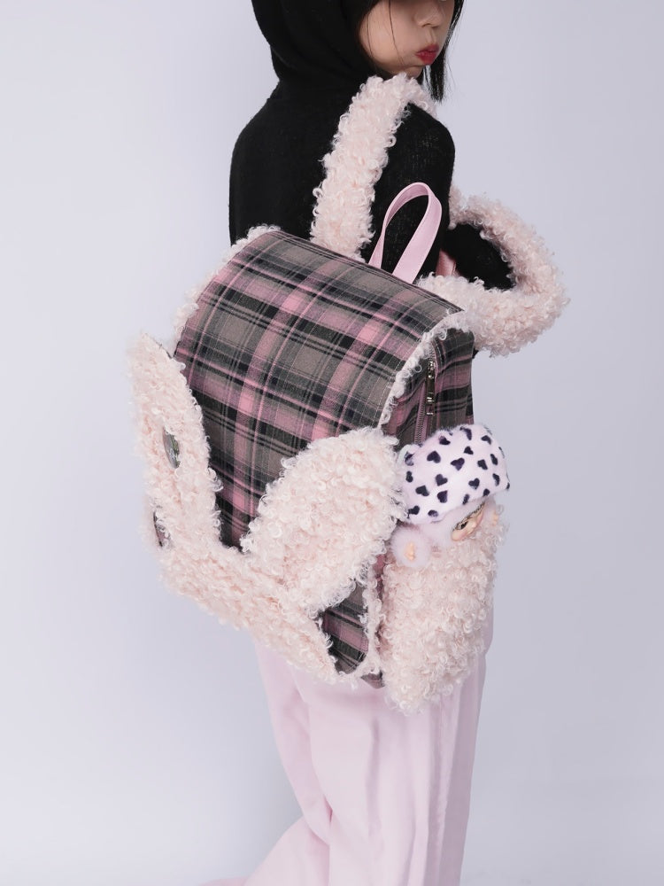 Rabbit Ears Fur Backpack Cute Class Bag Schoolbag【s0000014987】
