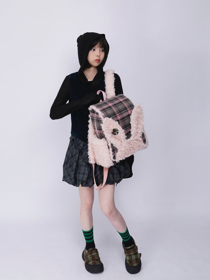 Rabbit Ears Fur Backpack Cute Class Bag Schoolbag【s0000014987】