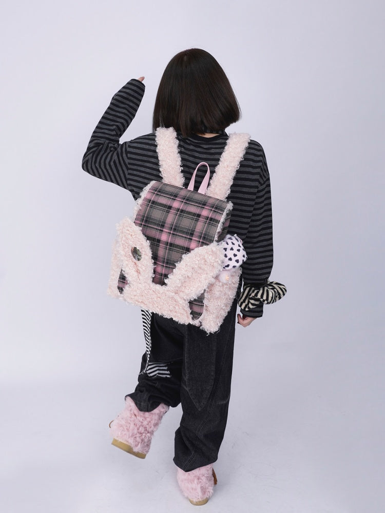 Rabbit Ears Fur Backpack Cute Class Bag Schoolbag【s0000014987】