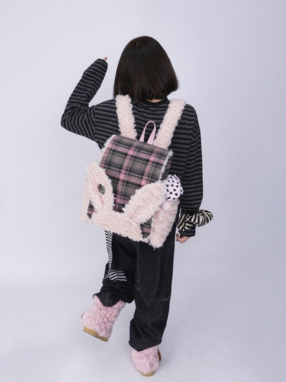 Rabbit Ears Fur Backpack Cute Class Bag Schoolbag【s0000014987】