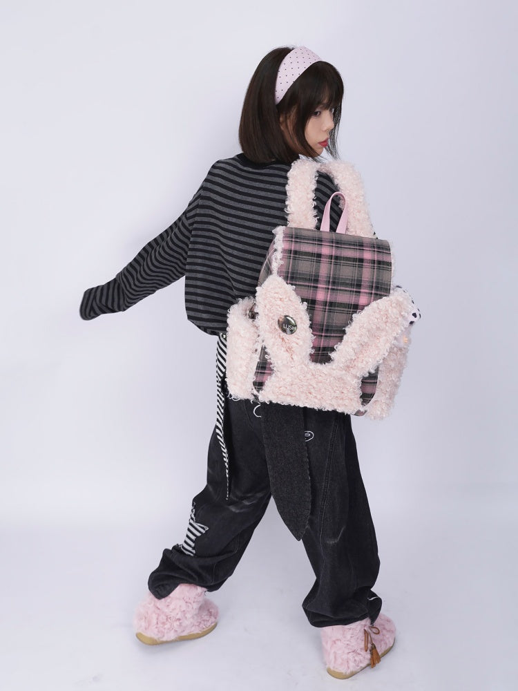 Rabbit Ears Fur Backpack Cute Class Bag Schoolbag【s0000014987】