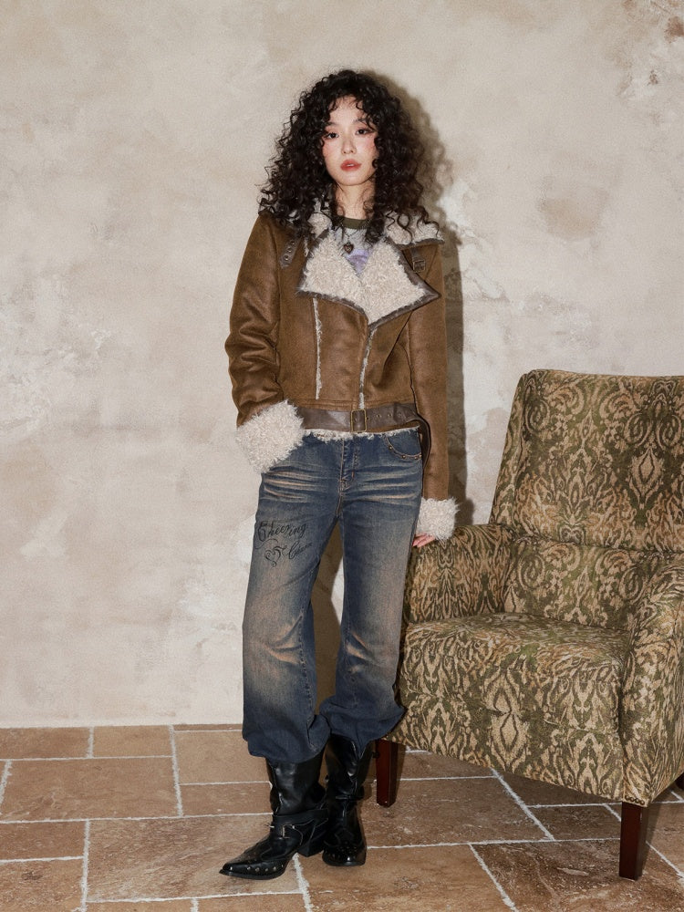 Suede Integrated Thickened Straight Shoulder Short Leather Jacket【s0000014989】