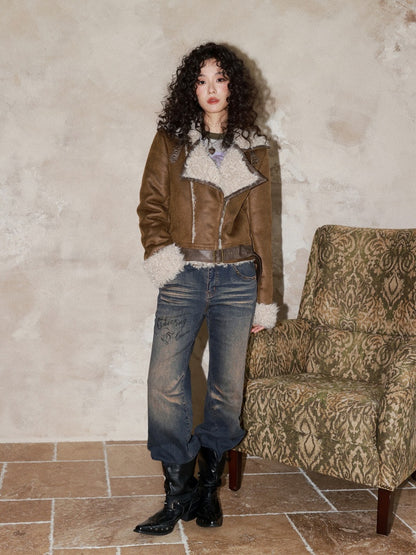 Suede Integrated Thickened Straight Shoulder Short Leather Jacket【s0000014989】