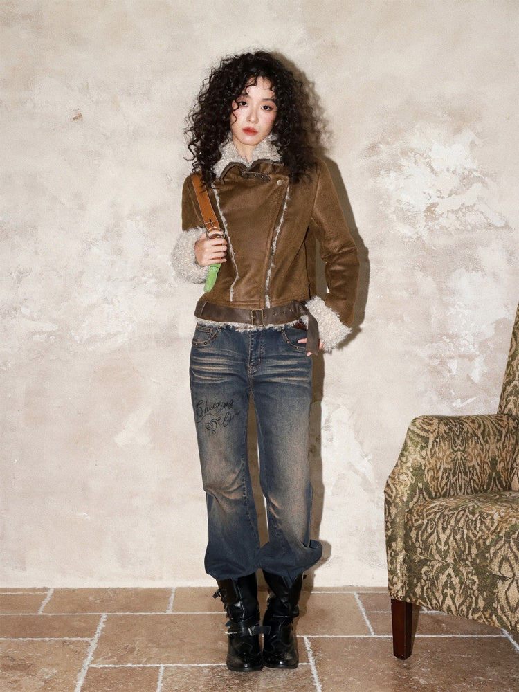 Suede Integrated Thickened Straight Shoulder Short Leather Jacket【s0000014989】