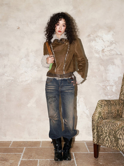 Suede Integrated Thickened Straight Shoulder Short Leather Jacket【s0000014989】