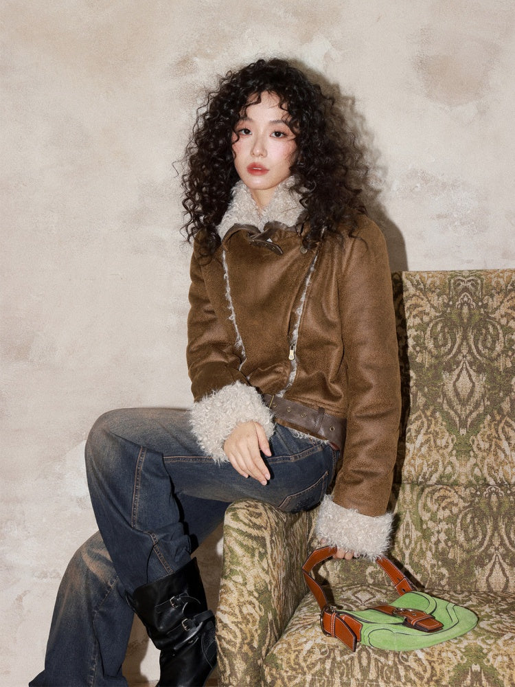 Suede Integrated Thickened Straight Shoulder Short Leather Jacket【s0000014989】