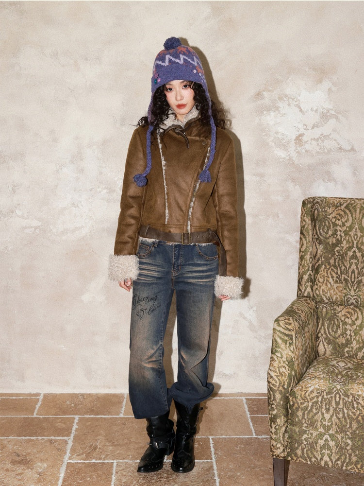 Suede Integrated Thickened Straight Shoulder Short Leather Jacket【s0000014989】