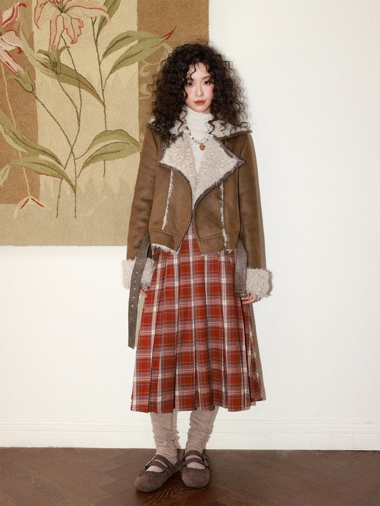 Suede Integrated Thickened Straight Shoulder Short Leather Jacket【s0000014989】
