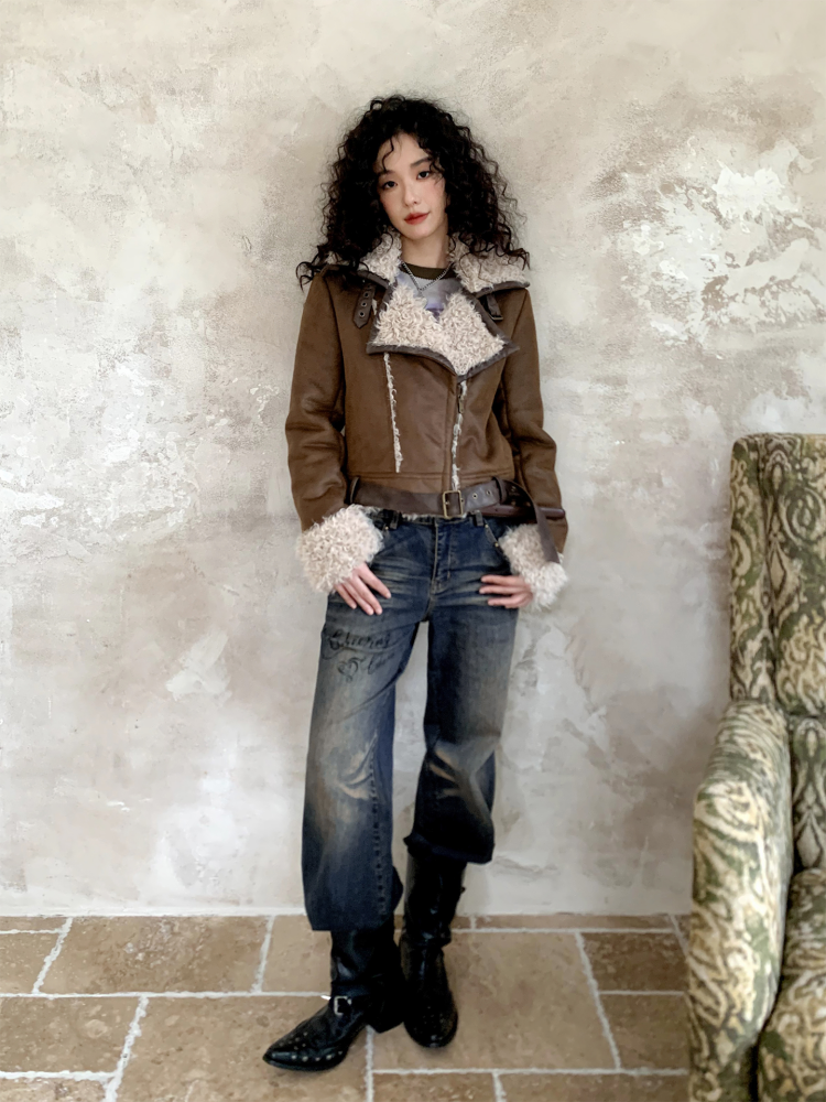 Suede Integrated Thickened Straight Shoulder Short Leather Jacket【s0000014989】