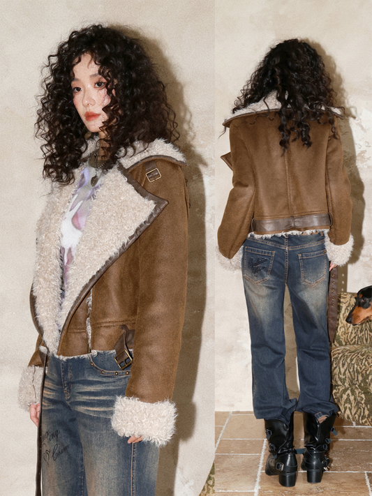 Suede Integrated Thickened Straight Shoulder Short Leather Jacket【s0000014989】