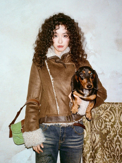 Suede Integrated Thickened Straight Shoulder Short Leather Jacket【s0000014989】