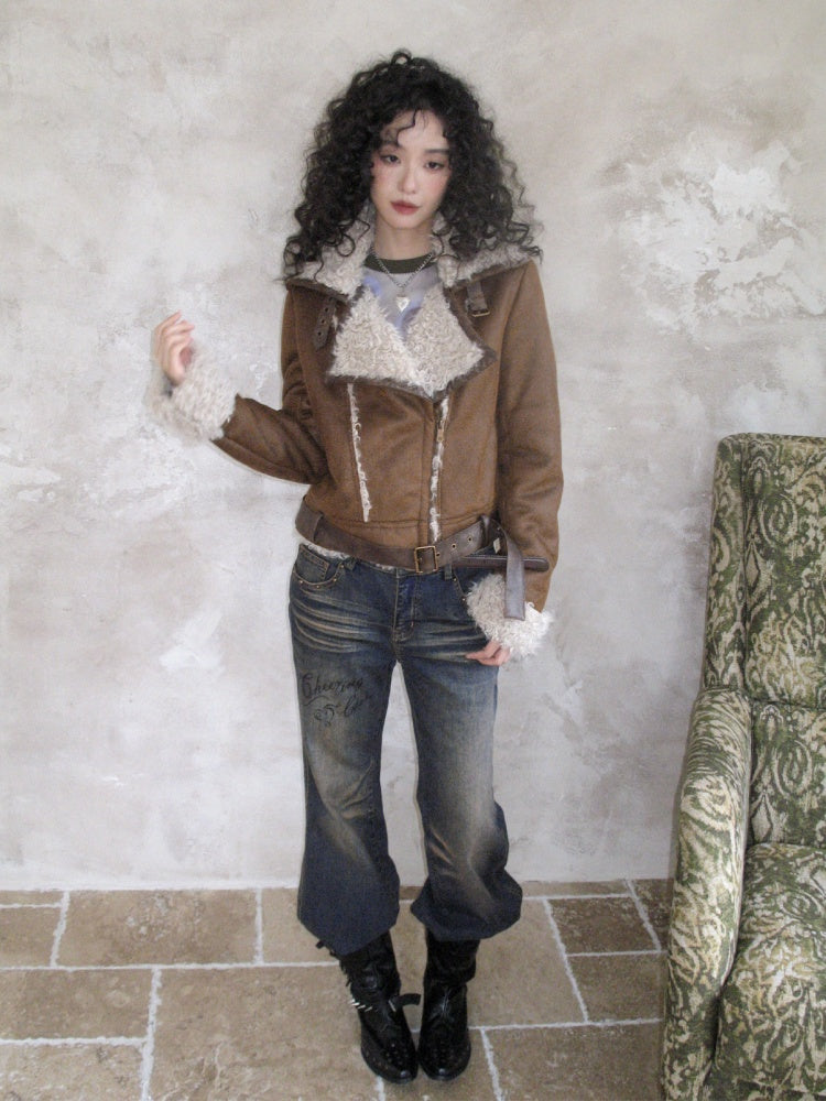 Suede Integrated Thickened Straight Shoulder Short Leather Jacket【s0000014989】