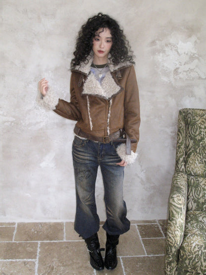 Suede Integrated Thickened Straight Shoulder Short Leather Jacket【s0000014989】