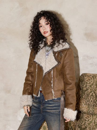 Suede Integrated Thickened Straight Shoulder Short Leather Jacket【s0000014989】