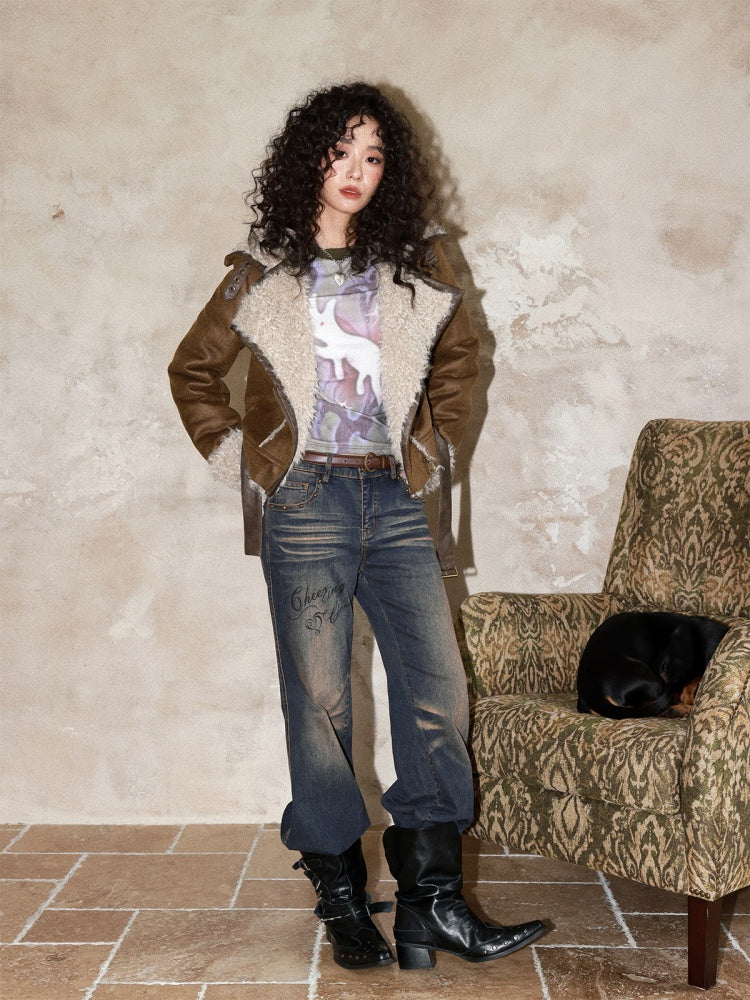 Suede Integrated Thickened Straight Shoulder Short Leather Jacket【s0000014989】