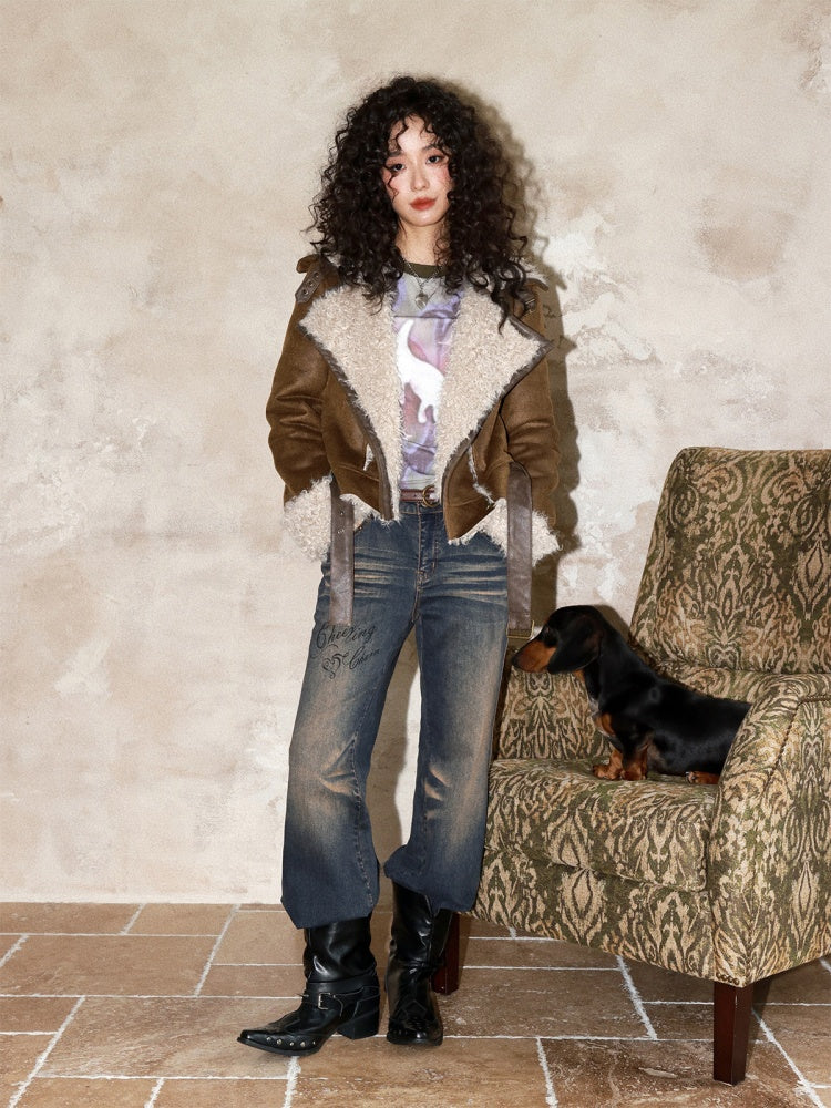 Suede Integrated Thickened Straight Shoulder Short Leather Jacket【s0000014989】