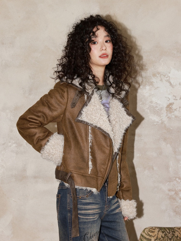 Suede Integrated Thickened Straight Shoulder Short Leather Jacket【s0000014989】