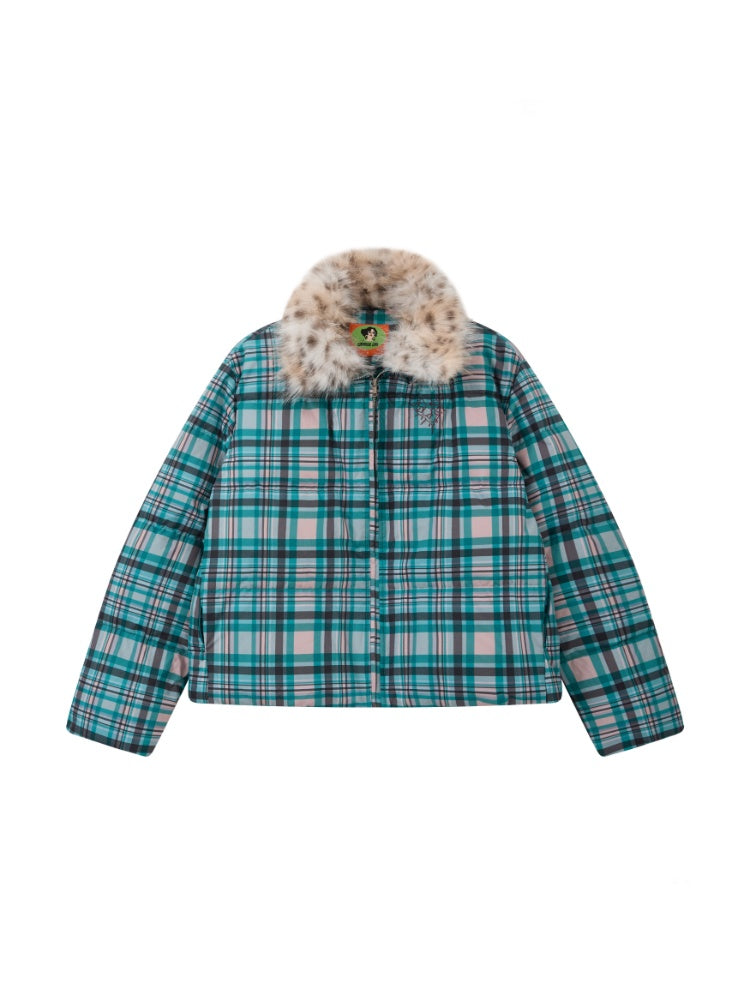 Detachable Fur Collar Down Short Thickened Warm Plaid Jacket【s0000014994】