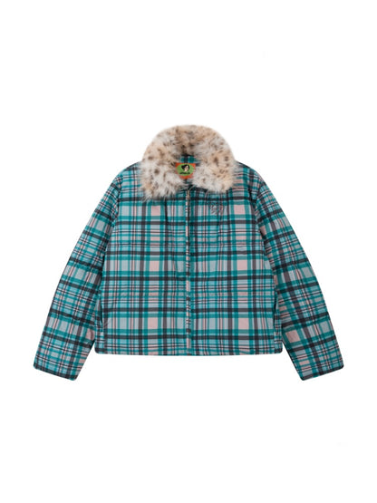 Detachable Fur Collar Down Short Thickened Warm Plaid Jacket【s0000014994】