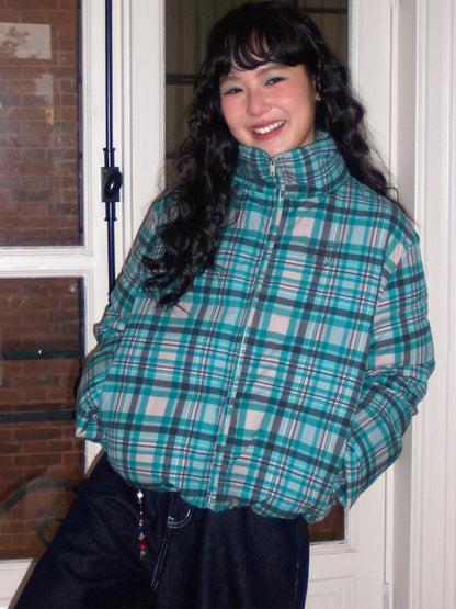 Detachable Fur Collar Down Short Thickened Warm Plaid Jacket【s0000014994】