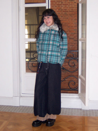 Detachable Fur Collar Down Short Thickened Warm Plaid Jacket【s0000014994】