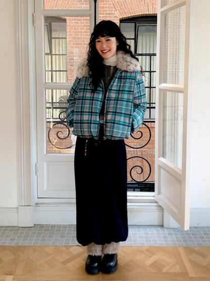 Detachable Fur Collar Down Short Thickened Warm Plaid Jacket【s0000014994】