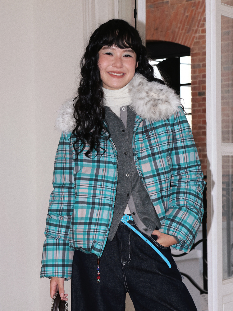 Detachable Fur Collar Down Short Thickened Warm Plaid Jacket【s0000014994】