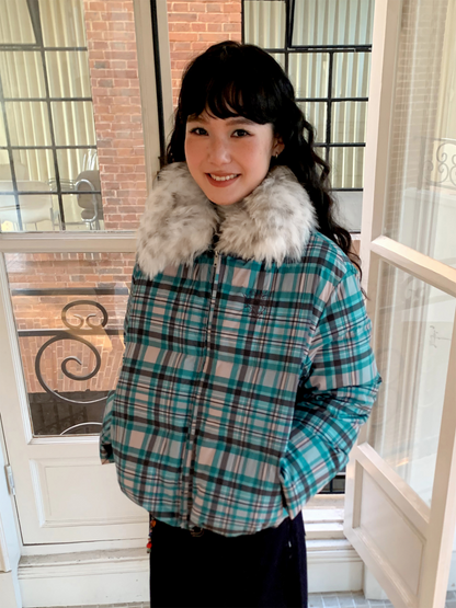 Detachable Fur Collar Down Short Thickened Warm Plaid Jacket【s0000014994】