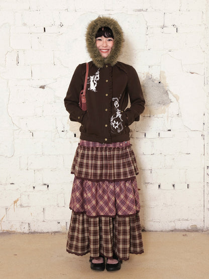 "Kitten Contract" Printed  Warm Fur Collar Hooded Lace Sweatshirt Jacket【s0000014996】