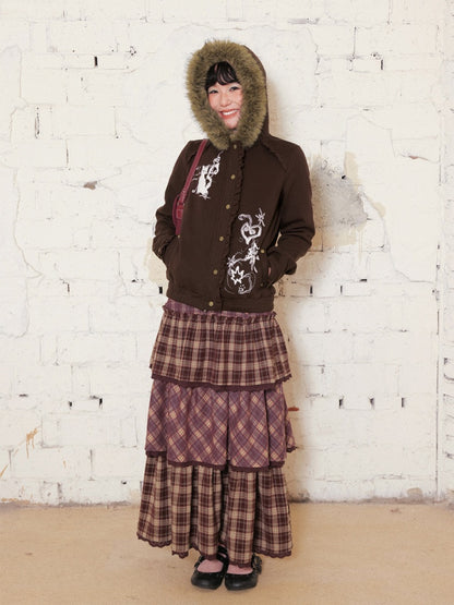 "Kitten Contract" Printed  Warm Fur Collar Hooded Lace Sweatshirt Jacket【s0000014996】