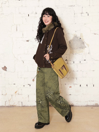 "Kitten Contract" Printed  Warm Fur Collar Hooded Lace Sweatshirt Jacket【s0000014996】