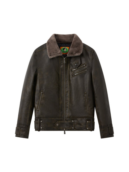 Old Retro Fur Collar Leather Jacket【s0000014997】