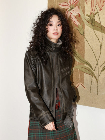Old Retro Fur Collar Leather Jacket【s0000014997】