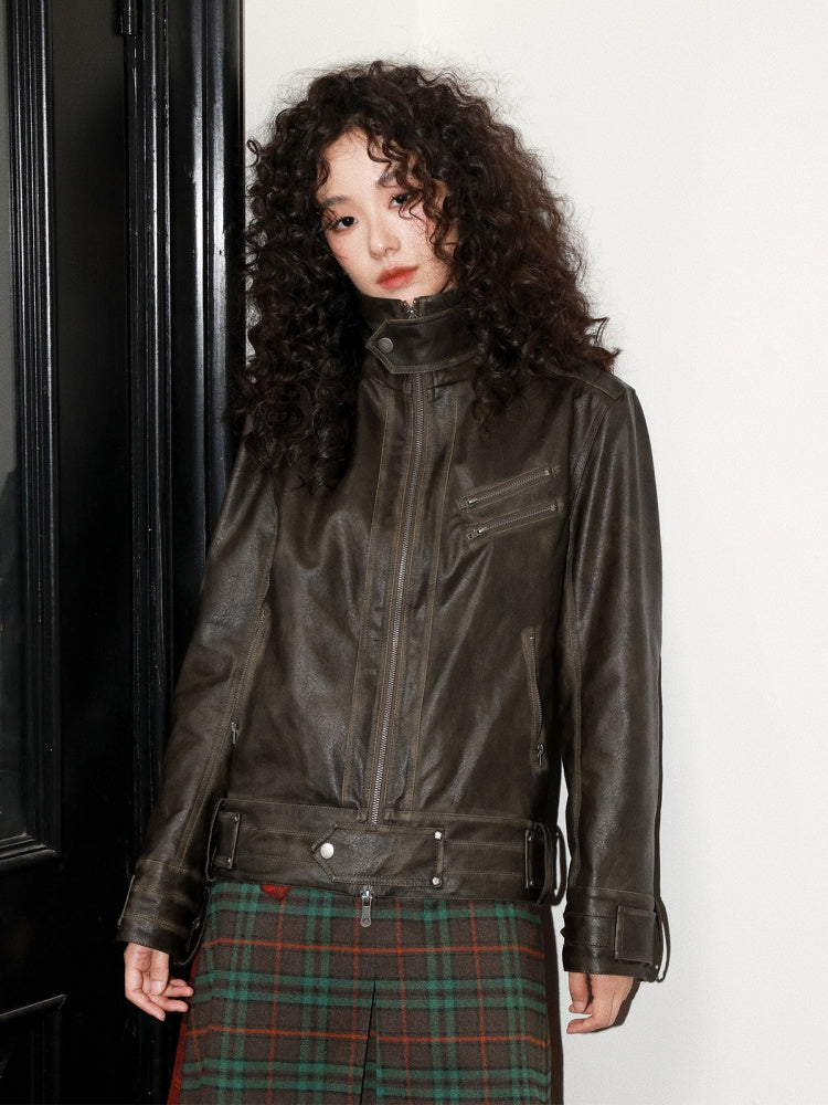 Old Retro Fur Collar Leather Jacket【s0000014997】