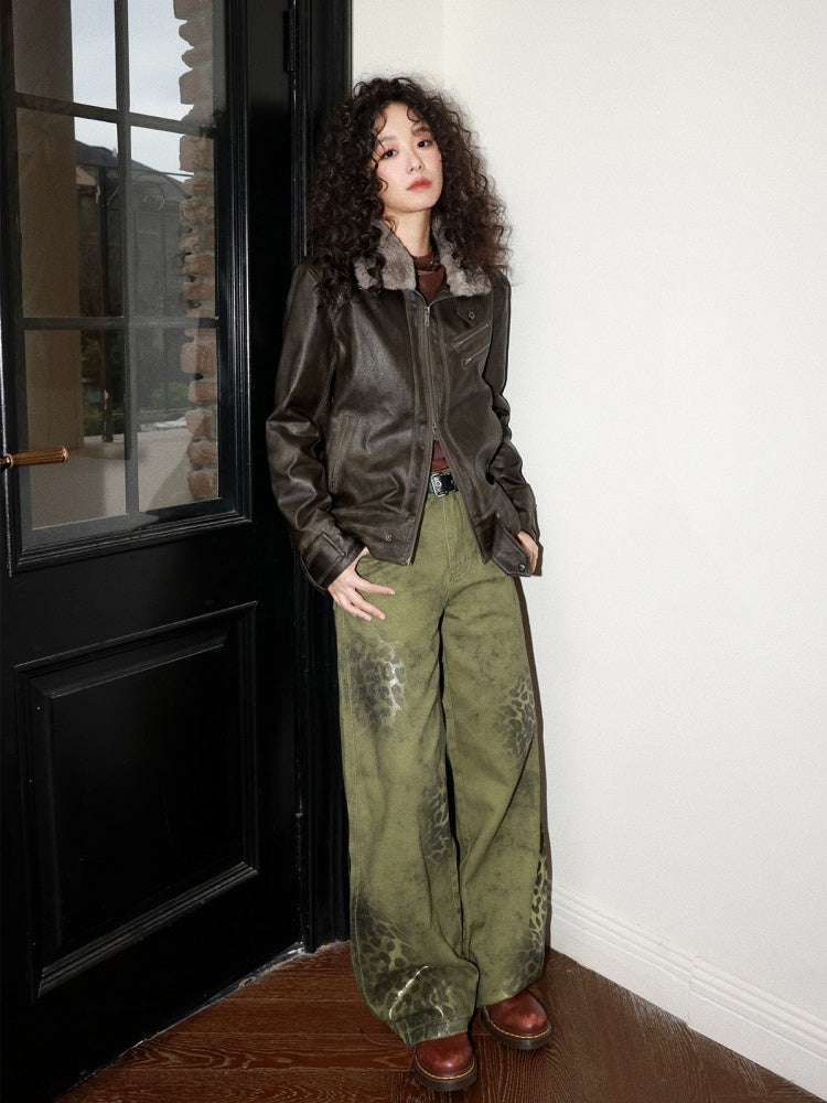 Old Retro Fur Collar Leather Jacket【s0000014997】