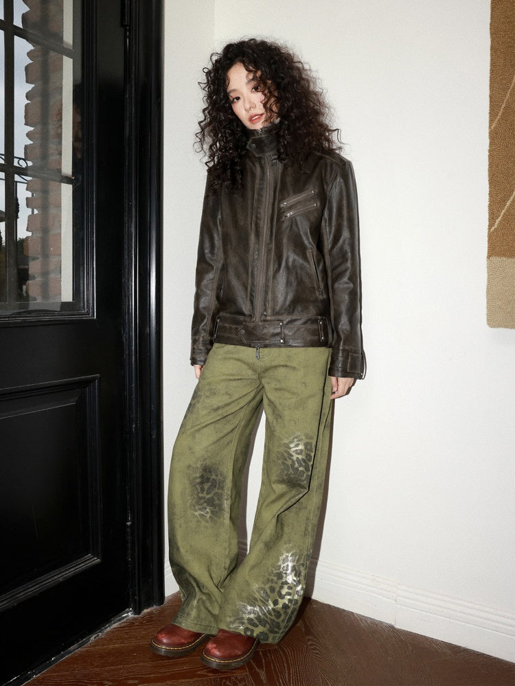 Old Retro Fur Collar Leather Jacket【s0000014997】