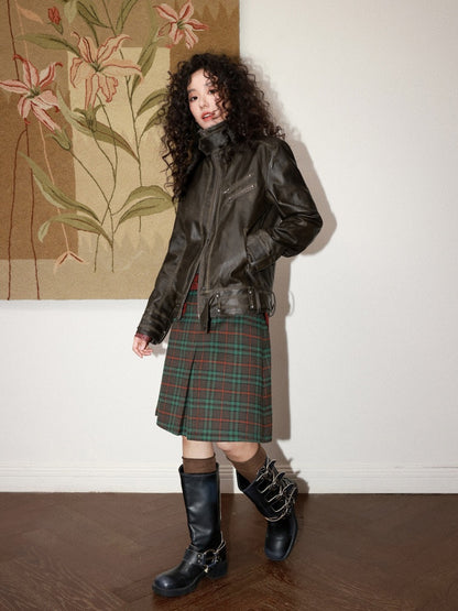 Old Retro Fur Collar Leather Jacket【s0000014997】