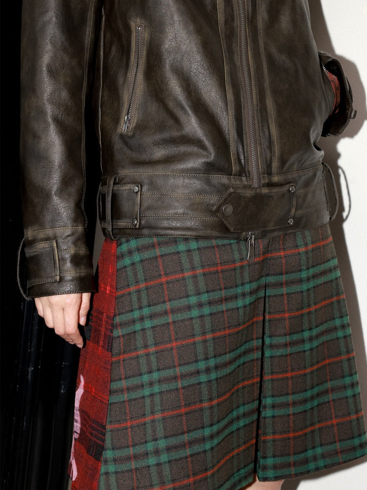 Old Retro Fur Collar Leather Jacket【s0000014997】