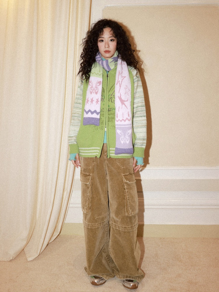 Washed Corduroy Elastic Waist Thick Cargo Straight Wide-Leg Pants【s0000014999】