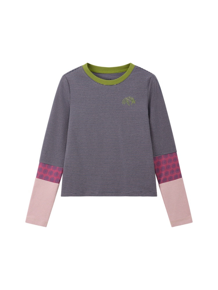 Striped Contrast Splicing Slim Long-Sleeved T-Shirt【s0000015000】